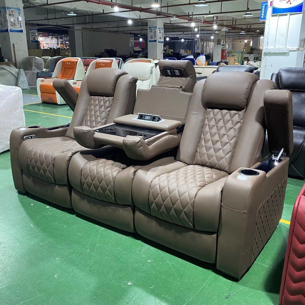Home Cinema Recliner Chairs - Light Brown 3 Seaters Home Theatre
