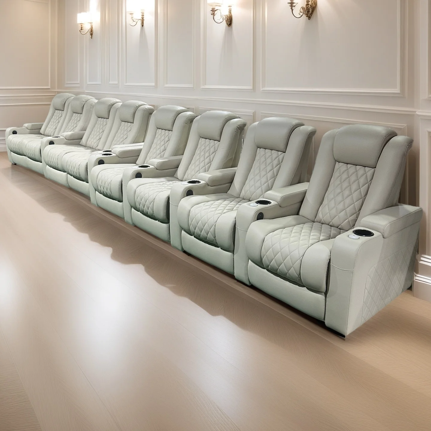 Home Cinema Recliner Chairs - Modern Home Theater Recliners Cream Leather