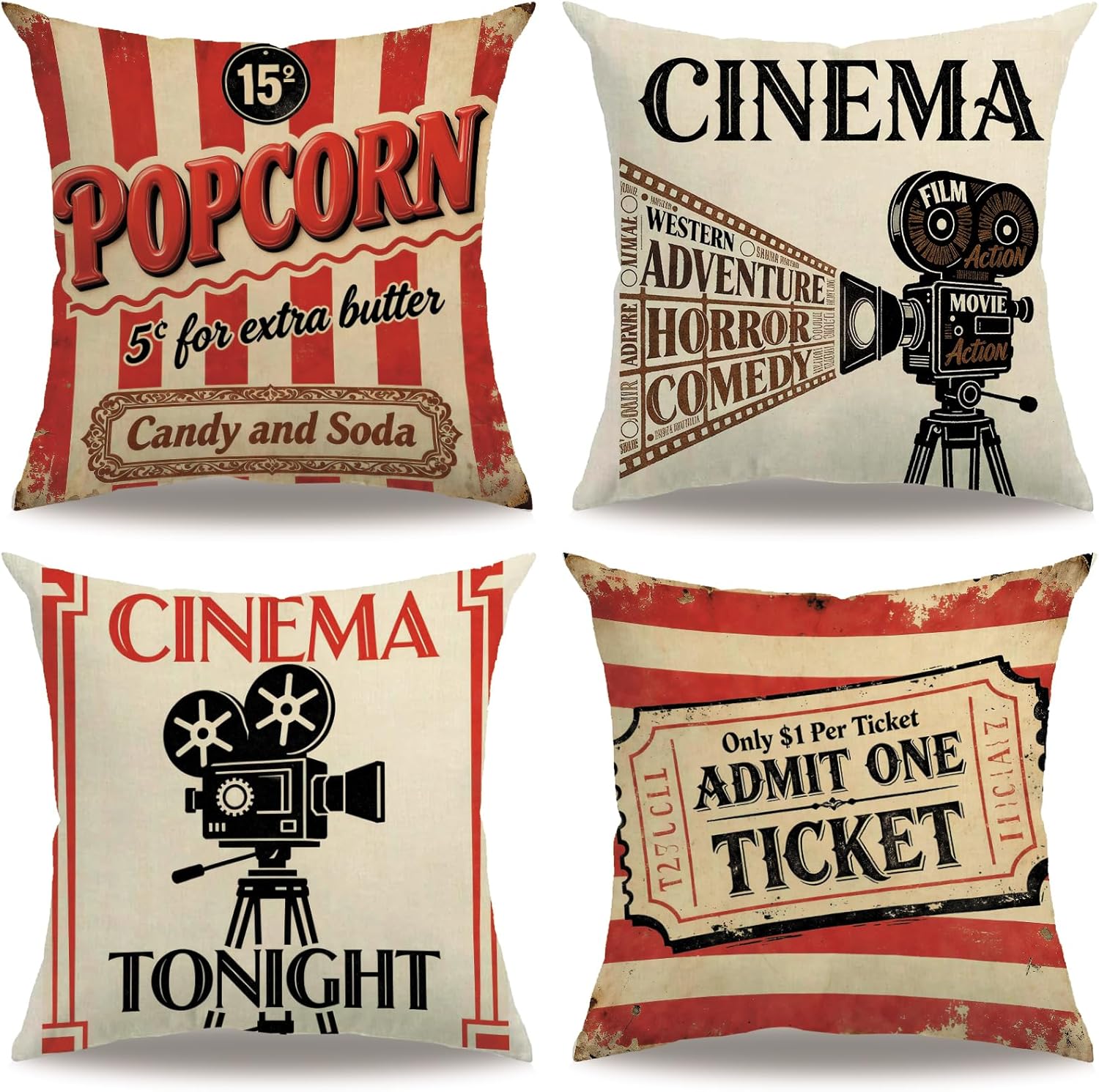 4Pcs Vintage Cinema Throw Pill - Home Cinema Tickets บทวิจารณ์และราคา