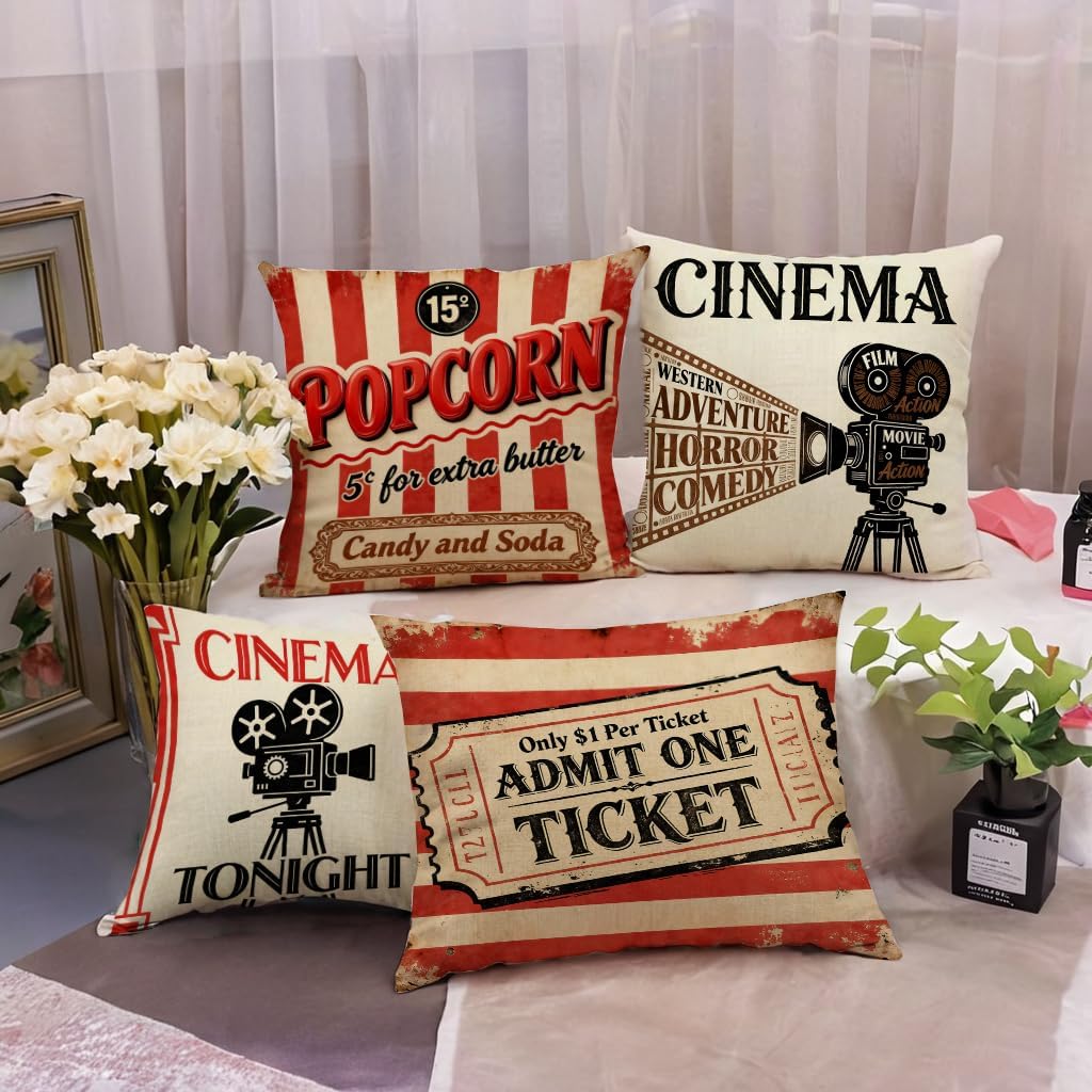 4Pcs Vintage Cinema Throw Pill - Home Cinema Tickets บทวิจารณ์และราคา