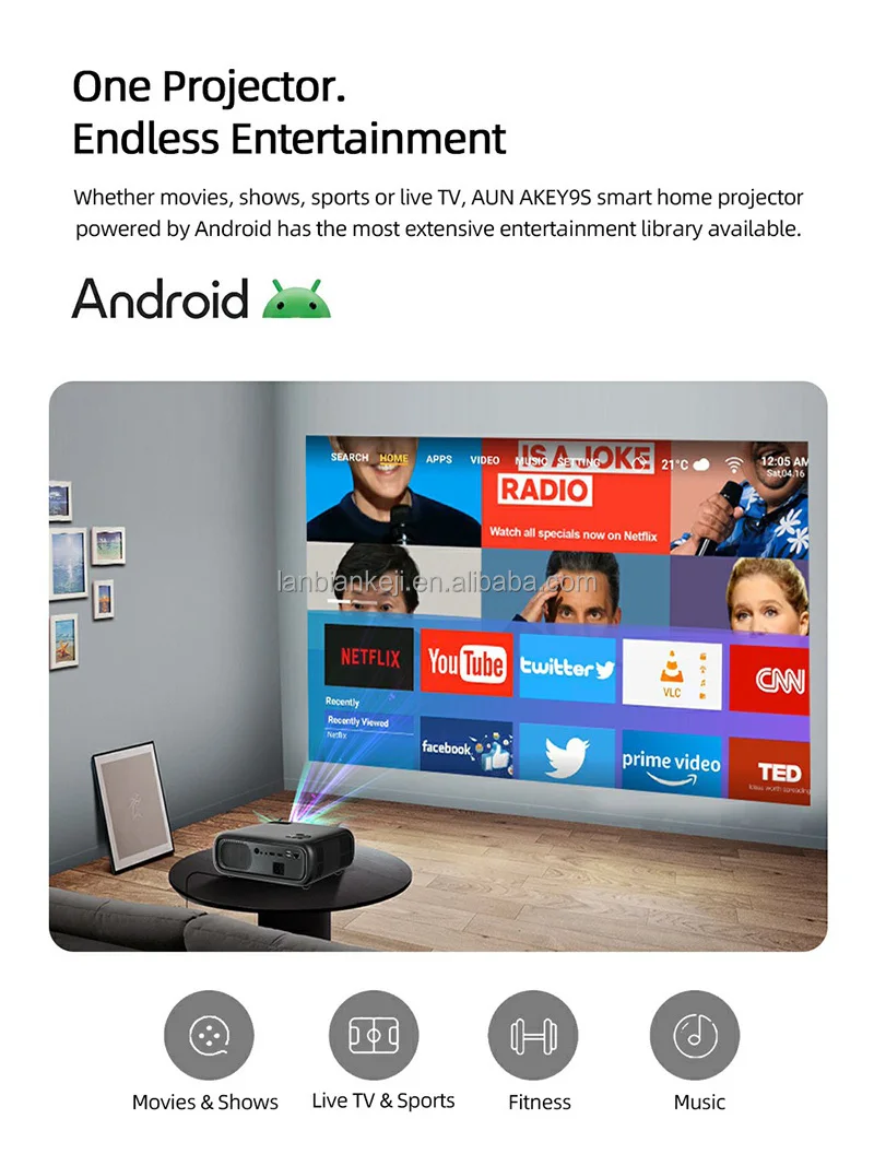 Full HD Android Projector AUN  - Home Cinema Usa บทวิจารณ์และราคา