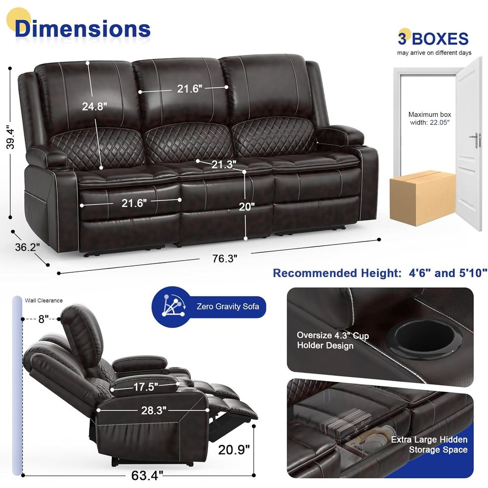3 Seater Reclining Couch with  - Home Cinema Couch บทวิจารณ์และราคา