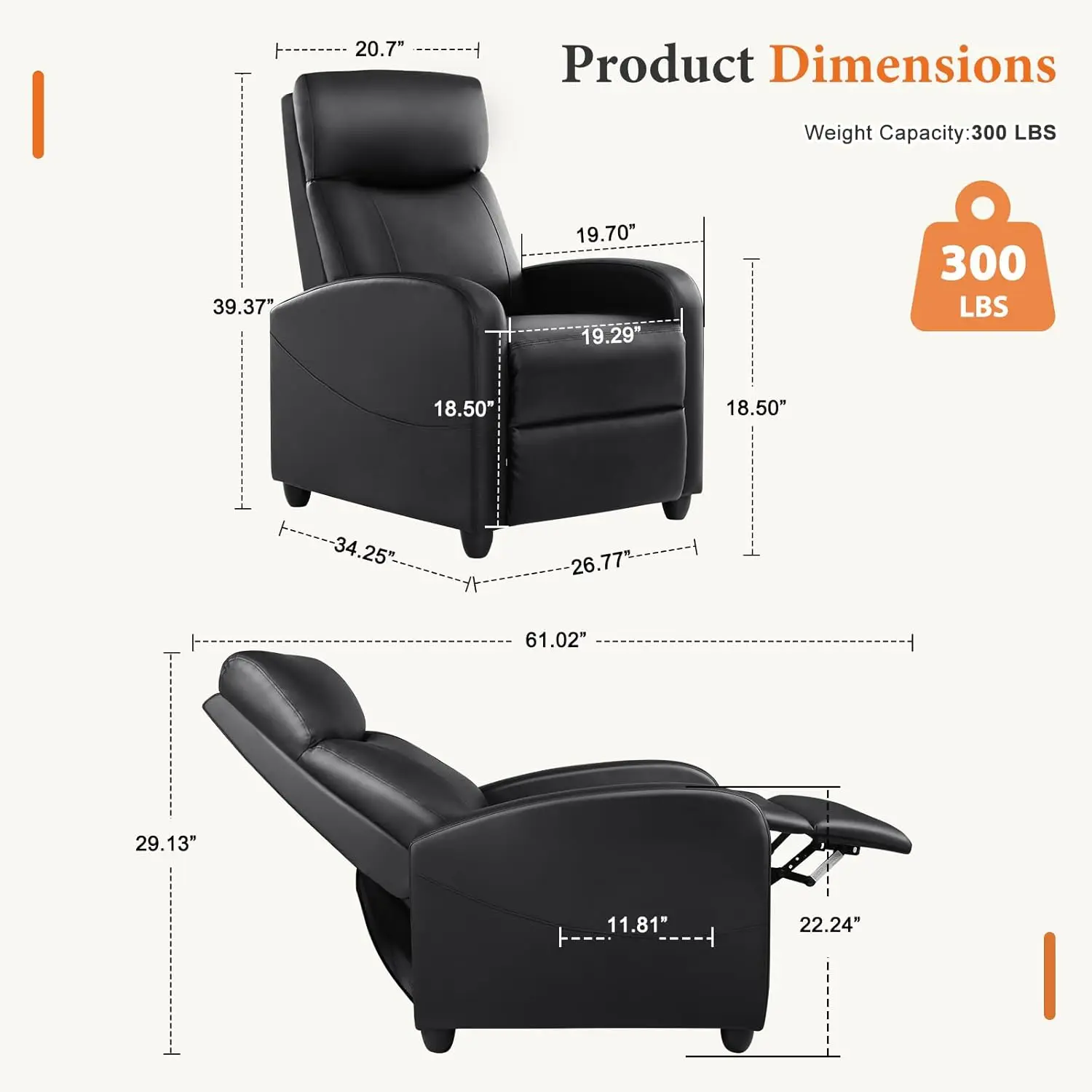Recliner Chair PU Leather Recl - Home Cinema Couch บทวิจารณ์และราคา