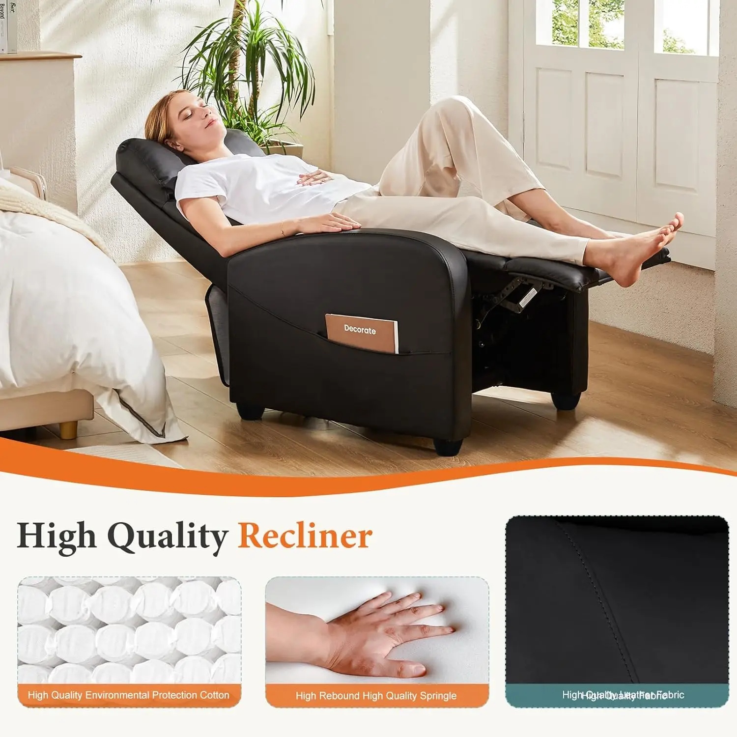 Recliner Chair PU Leather Recl - Home Cinema Couch บทวิจารณ์และราคา